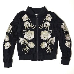 Kimchi Blue Bomber Jacket Floral‎ Embroidered XS Black Rayon NWT *Flaw*